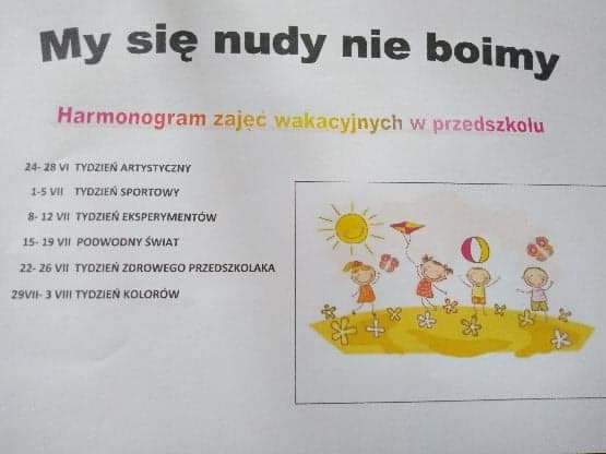 harmonogram zajęć wakacyjnych